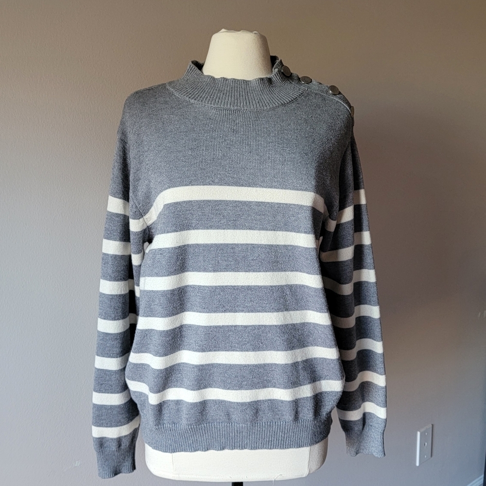 Kirundo Striped Gray and White Women's Turtleneck Sweater Size XL